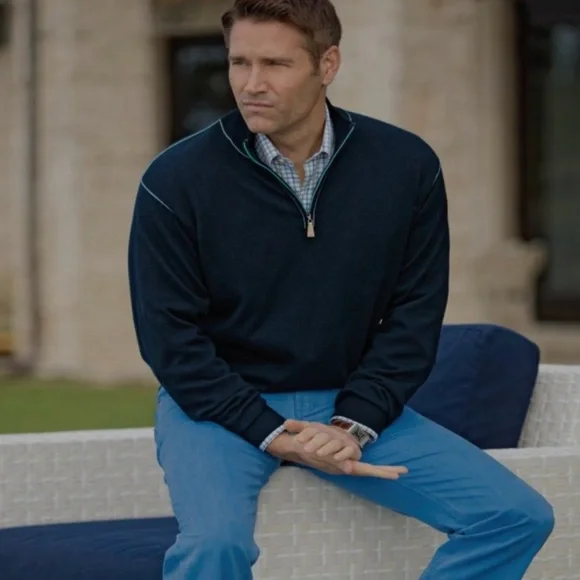 Peter Millar Cotton Cashmere Corded Contrast Quarter Zip Pullover Sweater XL - Picture 9 of 9